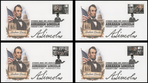 4380 - 4383 / 42c Abraham Lincoln 2009 Set of 4 FDCO Exclusive First Day Covers