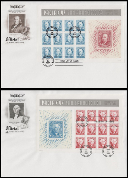 3139 - 3140 / 50c and 60c Pacific '97 Full Sheets 1997 Set of 2 With Brown and Black Cachet Artcraft FDCs