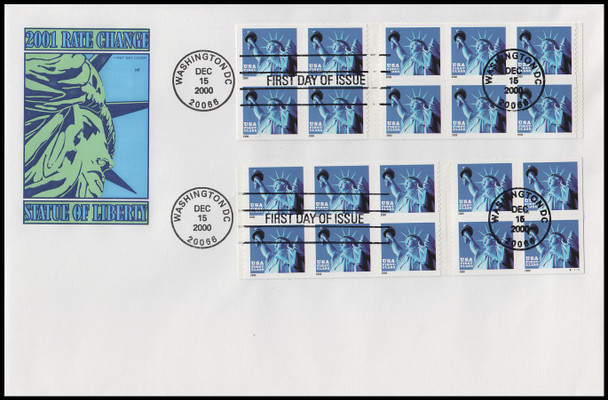 3451b - 3451c / 34c Statue of Liberty Booklet Panes 2000 House of Farnam First Day Cover