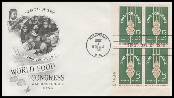 1231 / 5c Food for Peace 1963 Plate Block Artcraft First Day Cover