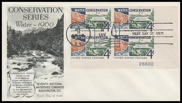 1150 / 4c Water Conservation 1960 Plate Block Fleetwood First Day Cover