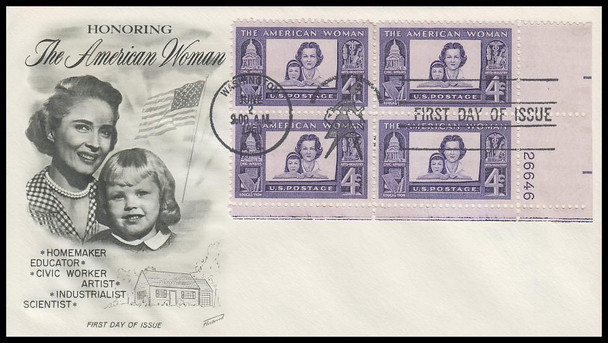 1152 / 4c The American Woman 1960 Plate Block Fleetwood First Day Cover