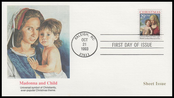 2789 / 29c Madonna and Child : Giovanni Batista Cima Sheet Issue Christmas 1993 Fleetwood FDC