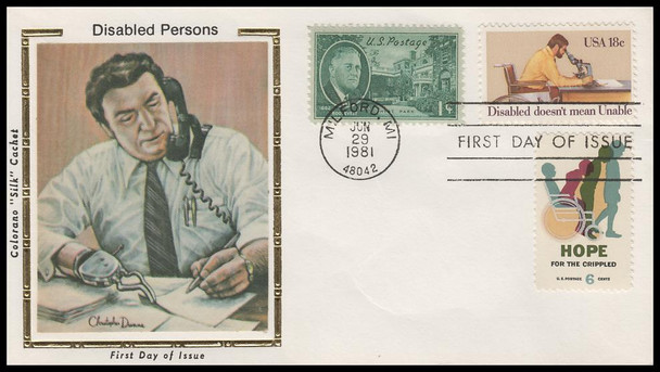 1925 / 18c International Year of the Disabled Combo 1981 Colorano Silk First Day Cover