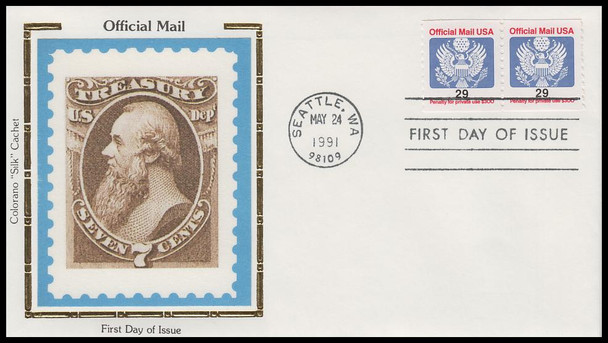 O145 / 29c Official Mail Coil Pair 1991 Colorano Silk First Day Cover