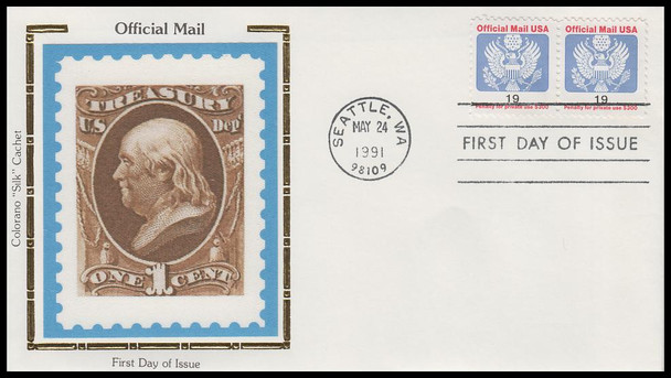 O147 / 19c Official Mail Pair 1991 Colorano Silk First Day Cover