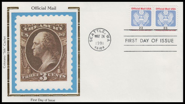 O148 / 23c Official Mail Pair 1991 Colorano Silk First Day Cover