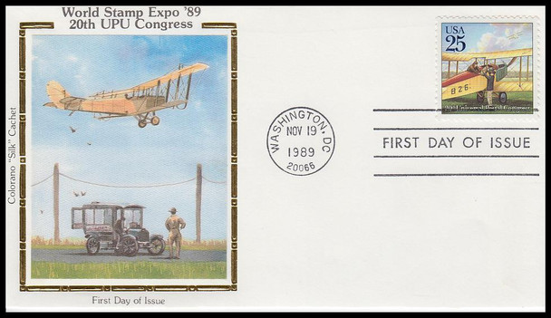 2434 - 2437, 2437a and 2438 / 25c Classic Mail Transportation : World Stamp Expo '89 Set of 6 Colorano Silk 1989 FDCs