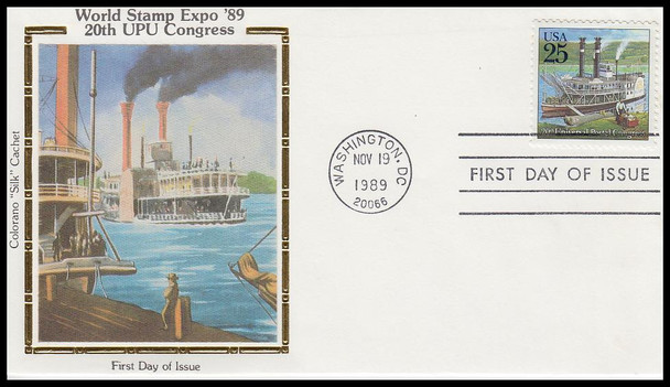 2434 - 2437, 2437a and 2438 / 25c Classic Mail Transportation : World Stamp Expo '89 Set of 6 Colorano Silk 1989 FDCs