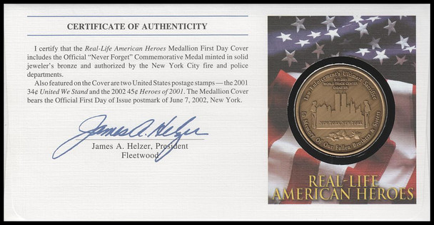 B2 / Non-Denominated ( 34c + 11c ) Heroes of 2001 Fleetwood 2002 Medal First Day Cover