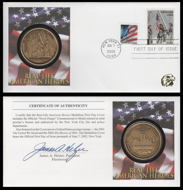 B2 / Non-Denominated ( 34c + 11c ) Heroes of 2001 Fleetwood 2002 Medal First Day Cover