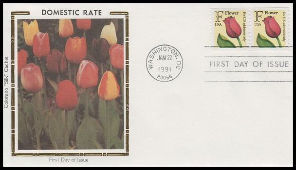 2518 / 29c Tulip “F” Rate Change Coil Pair 1991 Colorano Silk First Day Cover