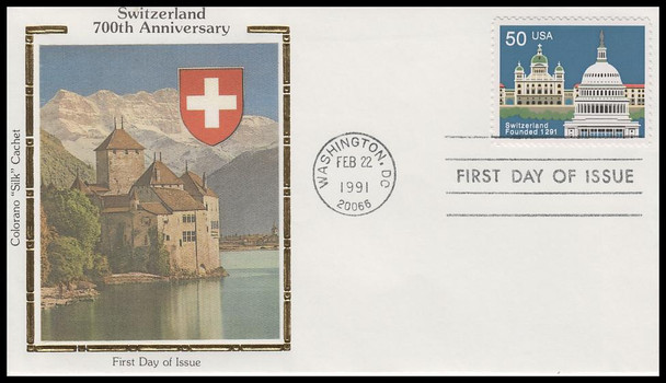 2532 / 50c Founding of Switzerland : Airmail 1991 Colorano Silk First Day Cover