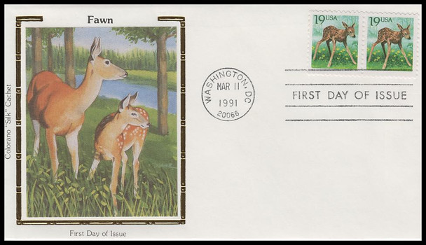 2479 / 19c Fawn Pair 1991 Colorano Silk First Day Cover