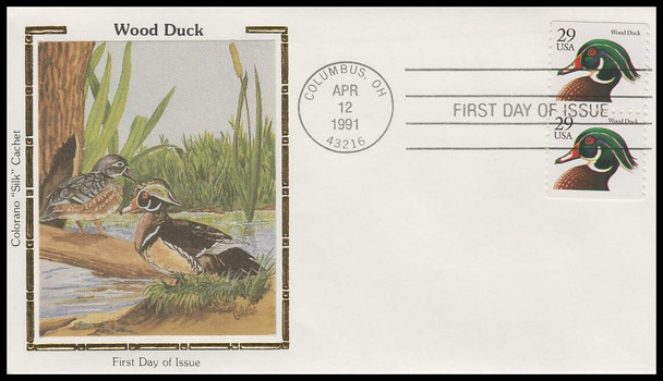 2484 / 29c Wood Duck Pair 1991 Colorano Silk First Day Cover