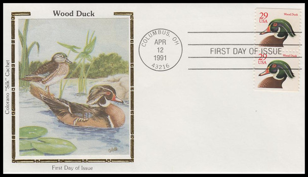 2485 / 29c Wood Duck Pair 1991 Colorano Silk First Day Cover