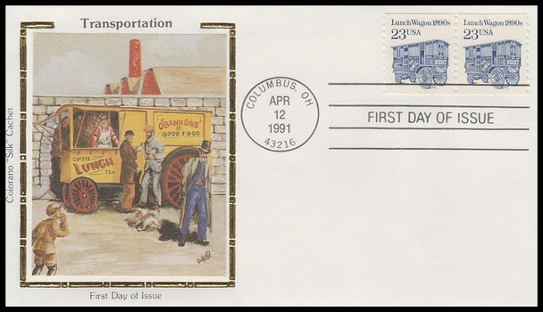 2464 / 23c Lunch Wagon 1890s Coil Pair 1991 Colorano Silk First Day Cover