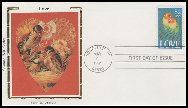 2537 / 52c Love Birds : Love 1991 Colorano Silk First Day Cover