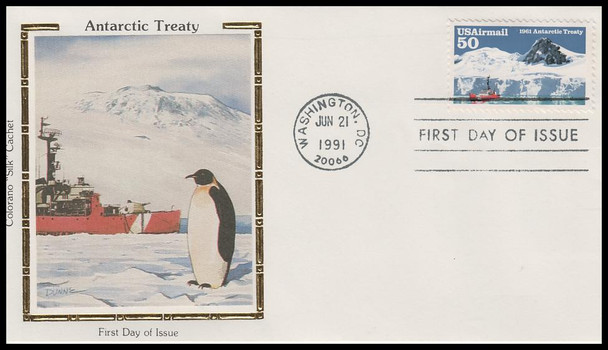 C130 / 50c Antarctic Treaty : Airmail 1991 Colorano Silk First Day Cover