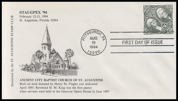 2592 / $5 1869 Essay : Washington and Jackson 1994 St. Augustine Stamp Club FDC Numbered 6 of 9
