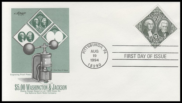 2592 / $5 1869 Essay : Washington and Jackson 1994 Artmaster First Day Cover