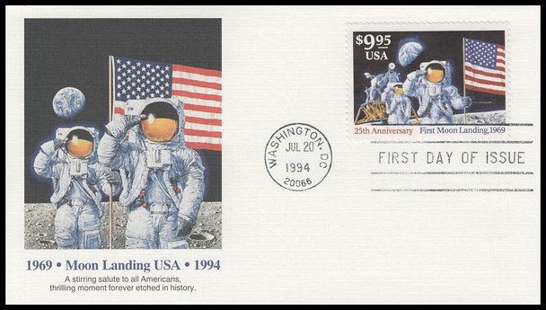 2842 / $9.95 First Moon Landing 25th Anniversary Express Mail 1994 Fleetwood FDC
