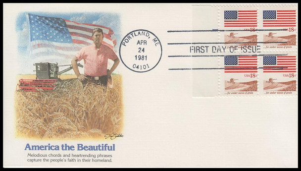 1890 / 18c Flag Over Field 1981 Plate Block Fleetwood First Day Cover