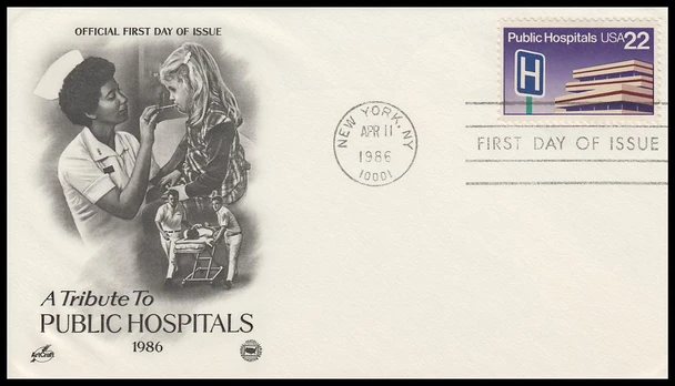 2210 / 22c Public Hospitals Artcraft / PCS 1986 First Day Cover