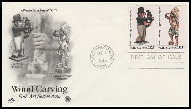 2240 - 2243 / 22c Woodcarved Figurines 1986 Set of 2 Artcraft / PCS First Day Cover