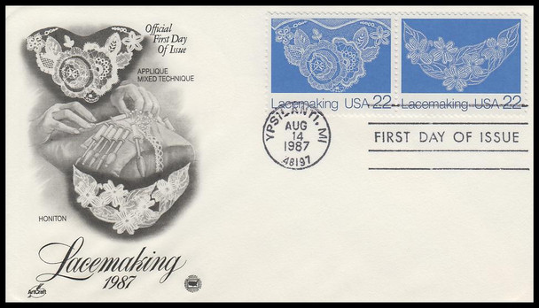 2351 - 2354 / 22c Lacemaking 1987 Set of 2 Artcraft / PCS First Day Cover
