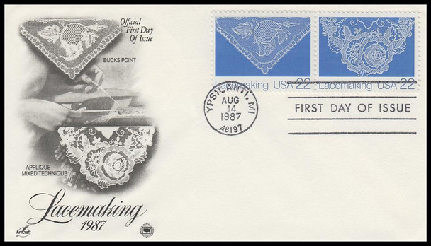2351 - 2354 / 22c Lacemaking 1987 Set of 2 Artcraft / PCS First Day Cover