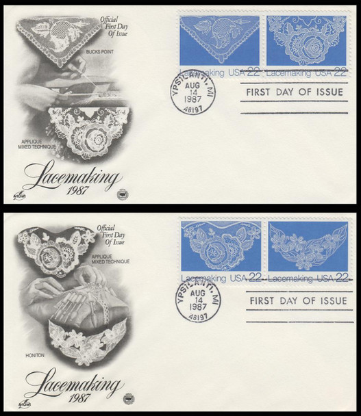 2351 - 2354 / 22c Lacemaking 1987 Set of 2 Artcraft / PCS First Day Cover