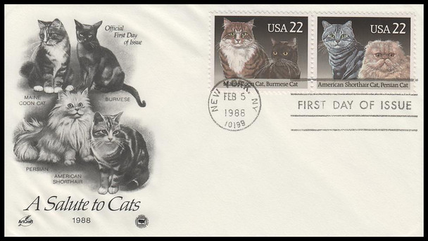 2372 - 2375 / 22c Cat Breeds 1988 Set of 2 Artcraft / PCS First Day Cover