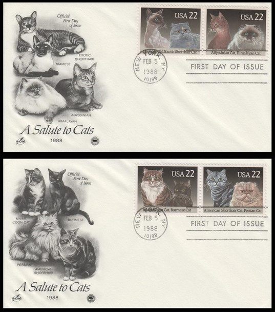 2372 - 2375 / 22c Cat Breeds 1988 Set of 2 Artcraft / PCS First Day Cover