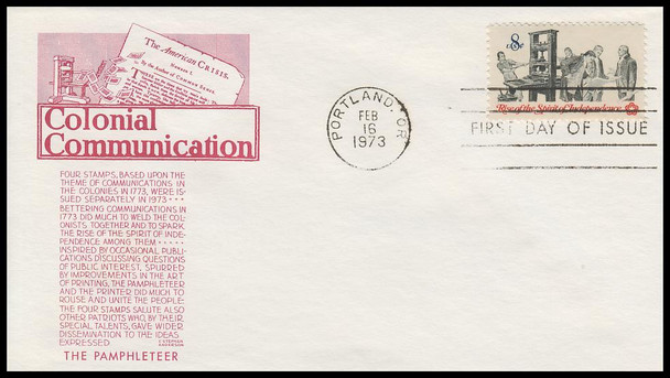 1476 / 8c Pamphleteers 1973 Anderson First Day Cover