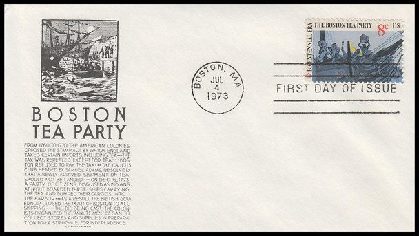1480 - 1483 / 8c Boston Tea Party 1973 Set of 4 Anderson First Day Covers