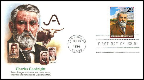 2869a - t / 29c Legends of the West : Laramie, WY Postmark 1994 Set of 20 Fleetwood FDCs