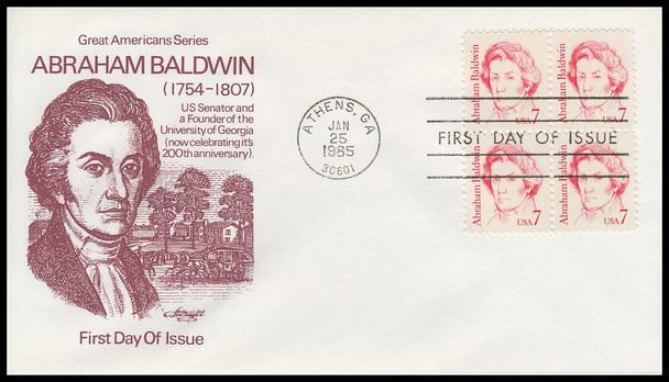 1850 / 7c Abraham Baldwin Block 1985 Artmaster First Day Cover