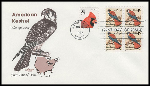2477 / 1c American Kestrel Block 1995 Artmaster First Day Cover