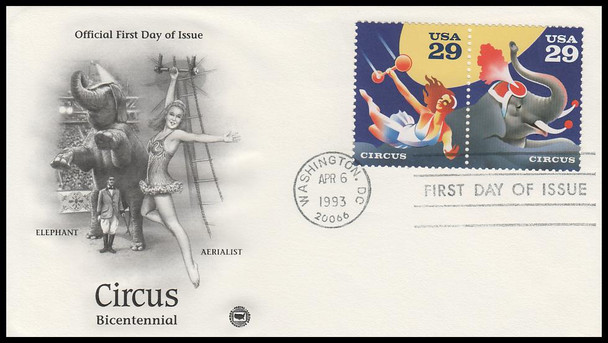2750 - 2753 / 29c Circus 1993 Set of 2 PCS First Day Covers