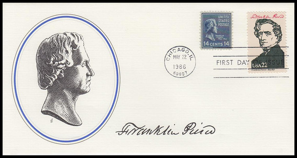 2217e / 22c Franklin Pierce : Ameripex '86 Fleetwood 4" by 7½" First Day Cover
