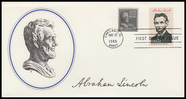 2217g / 22c Abraham Lincoln : Ameripex '86 Fleetwood 4" by 7½" First Day Cover