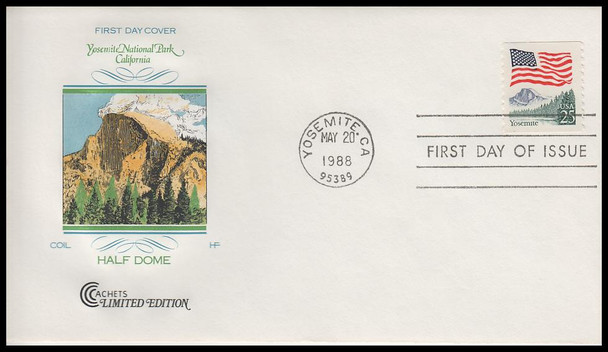 2280 / 25c Flag over Yosemite Coil 1988 Cover Craft Cachets FDC With Insert Card (Limited Edition of Only 350 Made)
