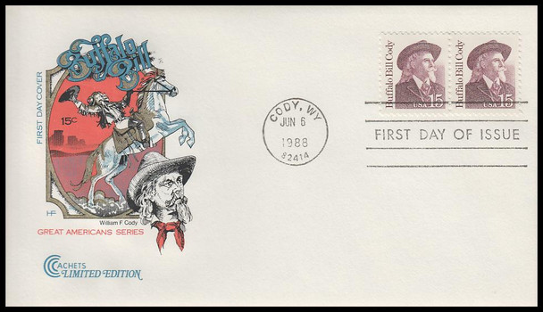 2177 / 15c Buffalo Bill Cody Pair 1988 Cover Craft Cachets FDC With Insert Card (Limited Edition of Only 350 Made)