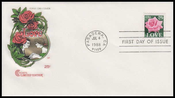 2378 / 25c Pink Rose Love 1988 Cover Craft Cachets FDC With Insert Card (Limited Edition of Only 350 Made)