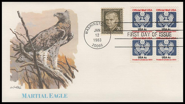 O128 / 4c Eagle Official Mail Block 1983 Fleetwood First Day Cover