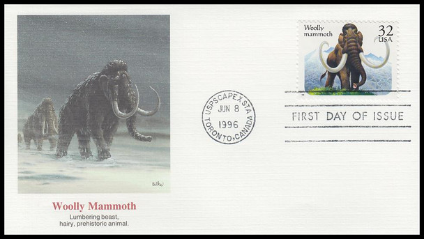 3077 - 3080 / 32c Prehistoric Animals Set of 4 Fleetwood 1996 First Day Covers