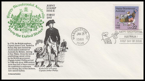 2370 / 22c Australia Bicentennial 1988 Small Postmark Aristocrat Cachets First Day Cover