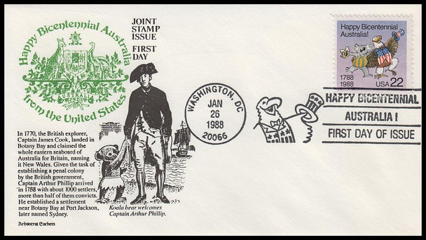 2370 / 22c Australia Bicentennial 1988 Large Postmark Aristocrat Cachets First Day Cover