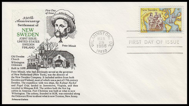C117 / 44c New Sweden Settlement Airmail 1988 Aristocrat Cachets First Day Cover